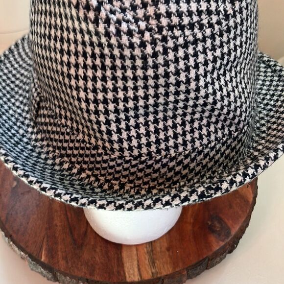 MERGE LEFT Black Houndstooth Wool Blend Fedora Hat - Picture 3 of 10